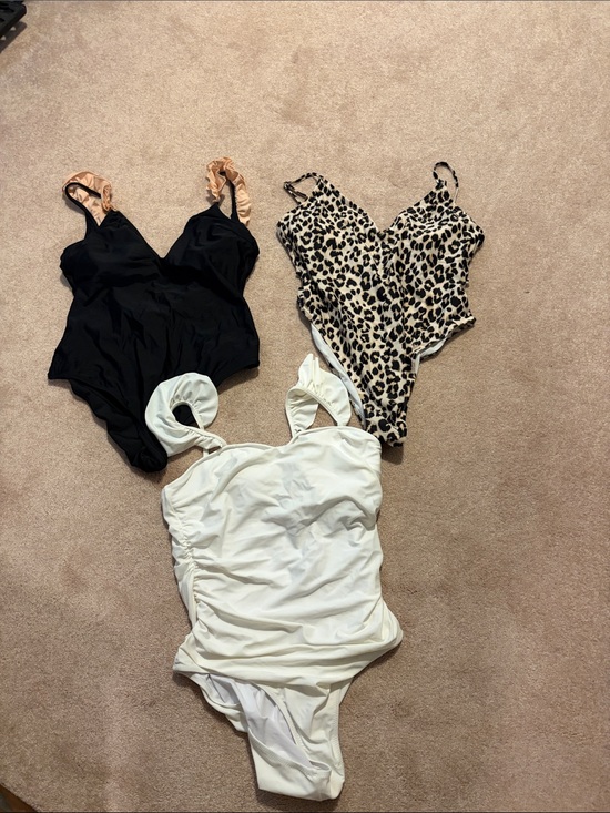 Other - 3 One-Piece Swimsuits Bundle — Black, White & Leopard